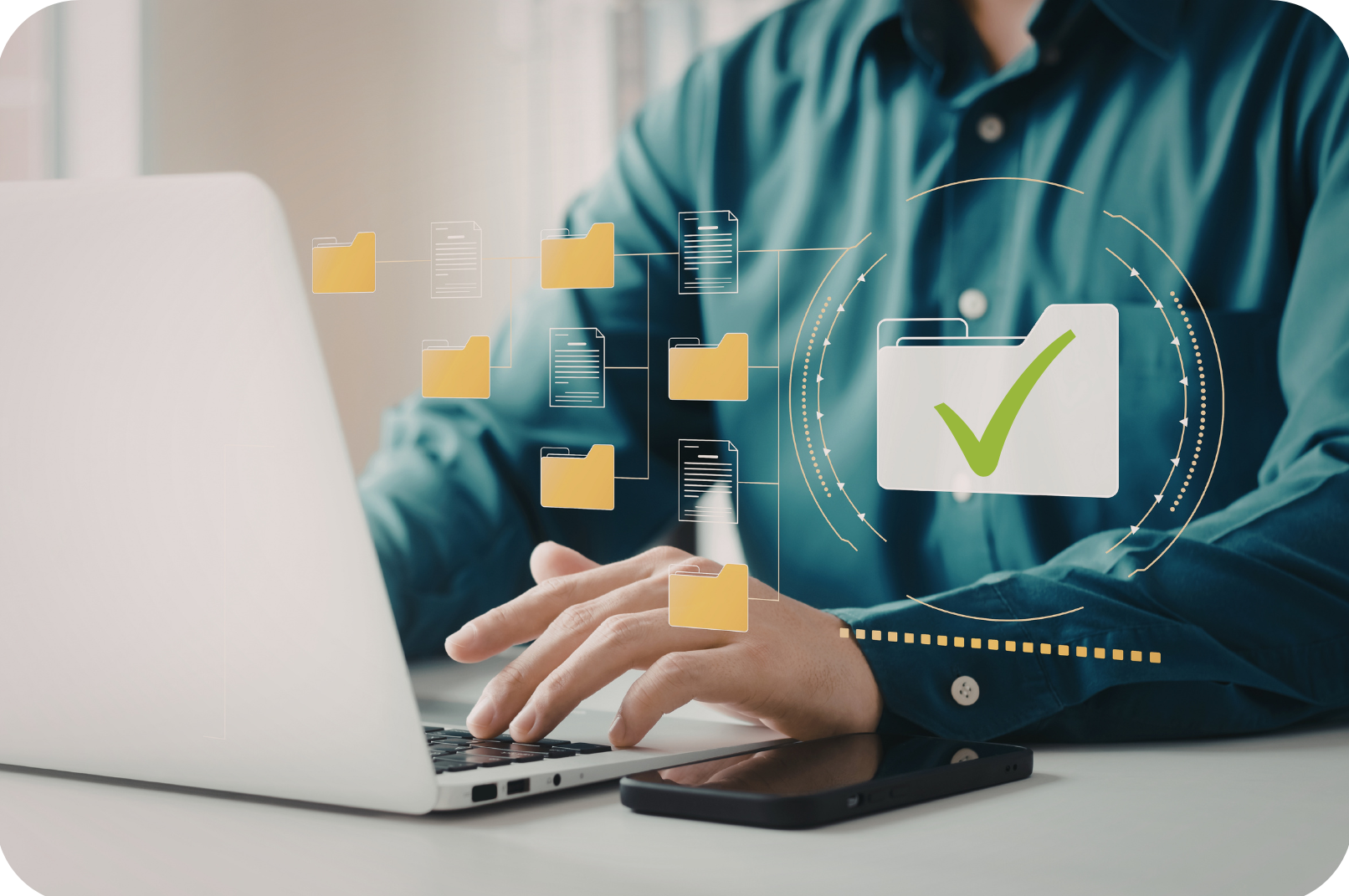 Conceptual illustration of digital records management and organised file structures.