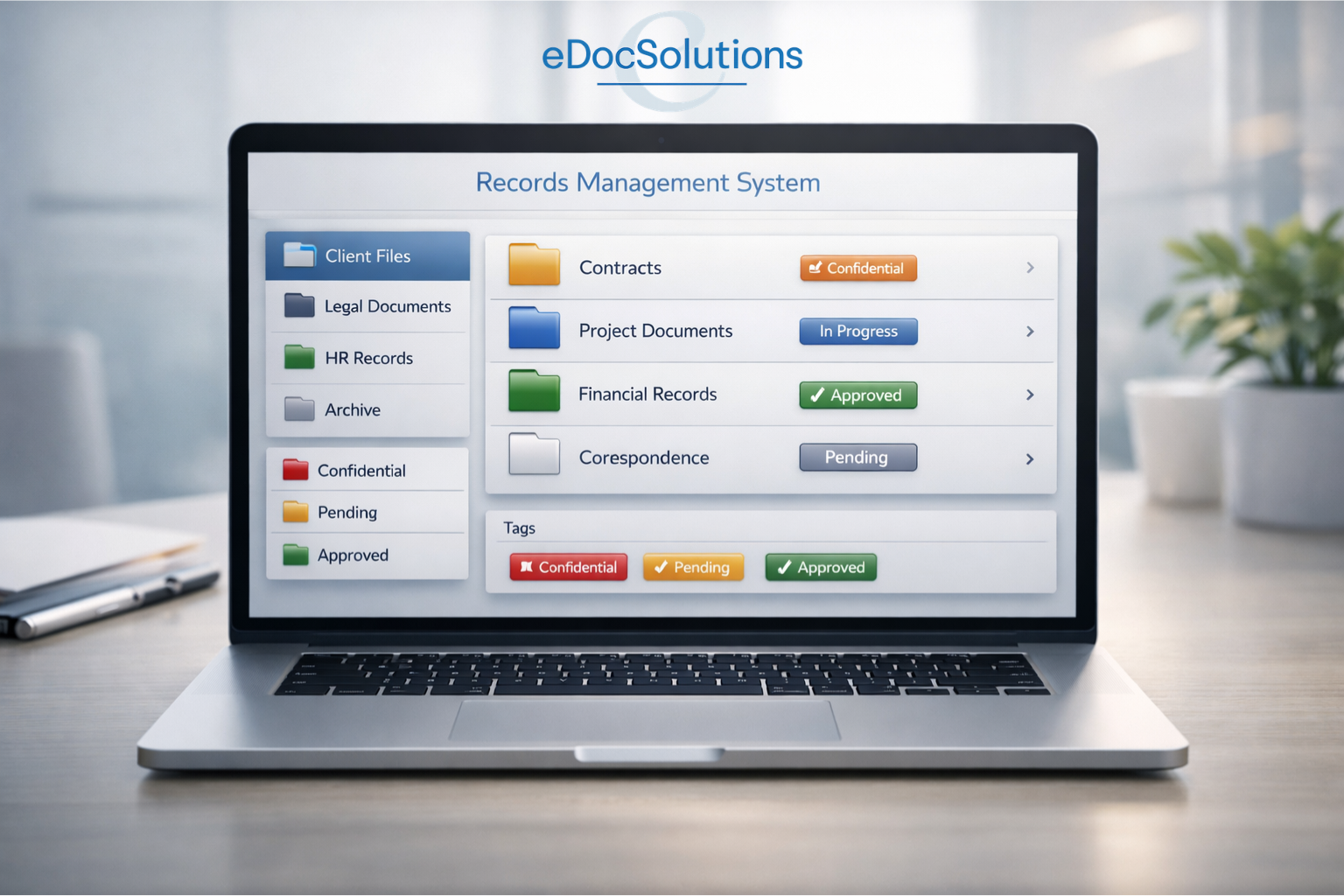 Example of a structured digital folder system used in records management.