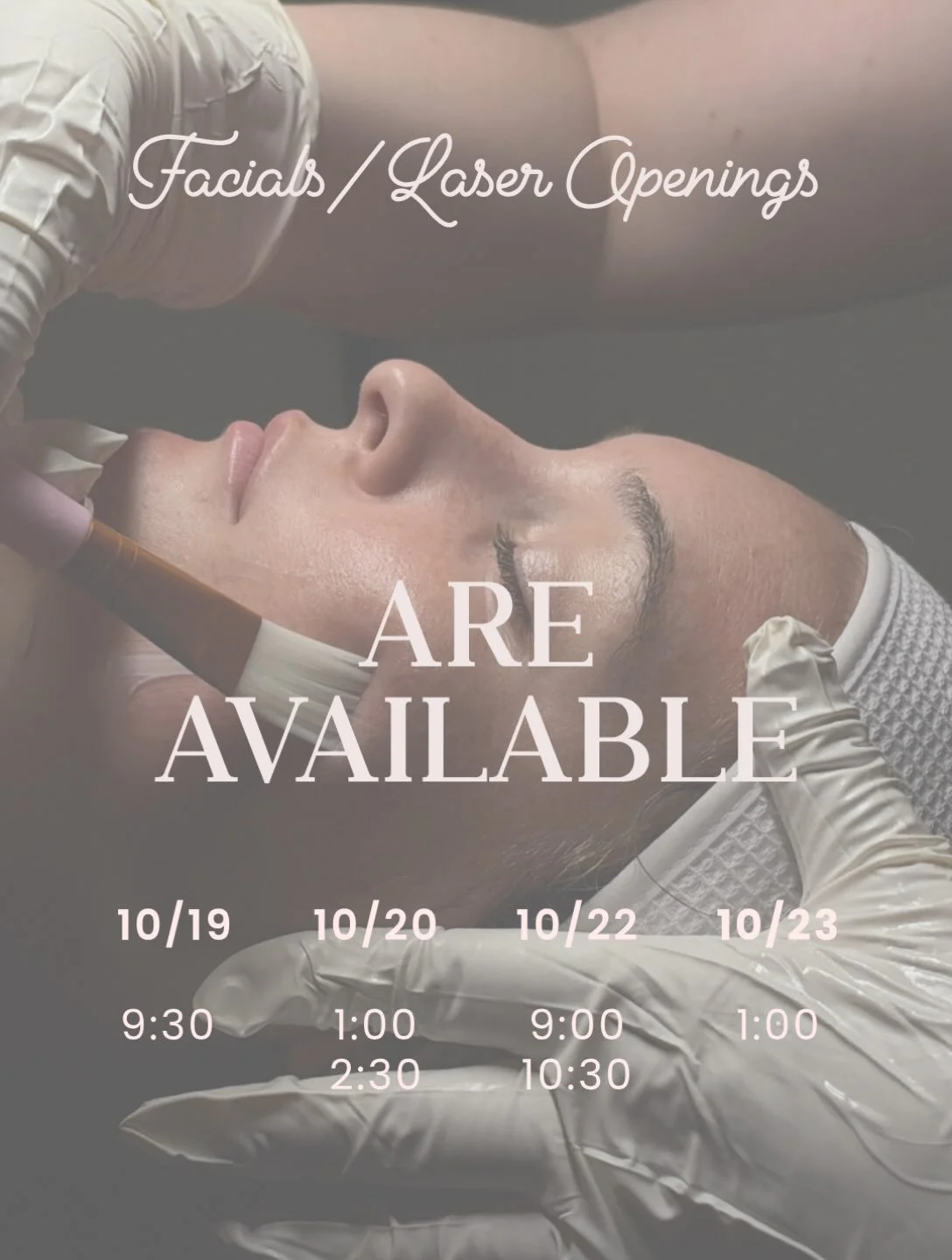 A little time for yourself? We&rsquo;ve got just the spot. 🤍

We have a few openings next week for facials and laser treatments! Whether you&rsquo;re ready for a little refresh or some serious skin goals, we&rsquo;d love to see you.

✨ Limited appoi