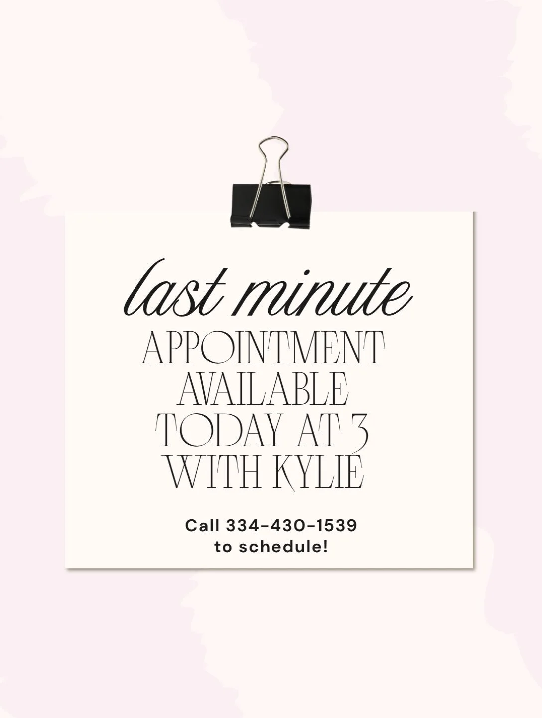 A little last-minute availability! ✨

We have ONE appointment open with Kyle today at 3 PM!

Whether you&rsquo;re due for a relaxing facial, ready for smoother skin, or wanting to give your skin some extra love, this spot is for you! 🤍

Choose from: