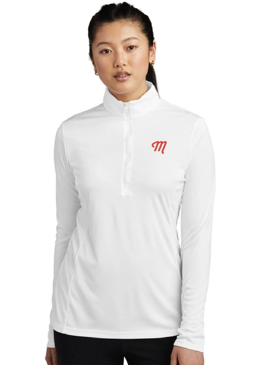 Meadow Tennis Ladies Performance Quarter Zip - red and white