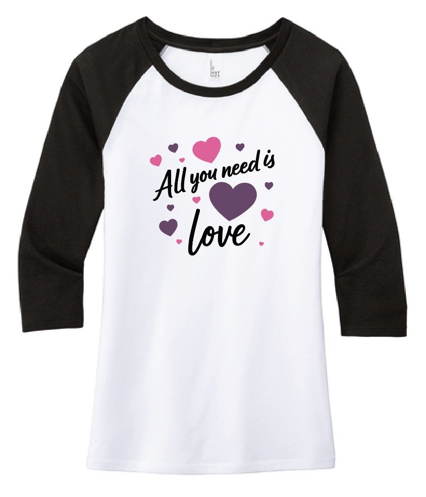 WCA All You Need is Love Ladies Baseball Tee - White/Black Only