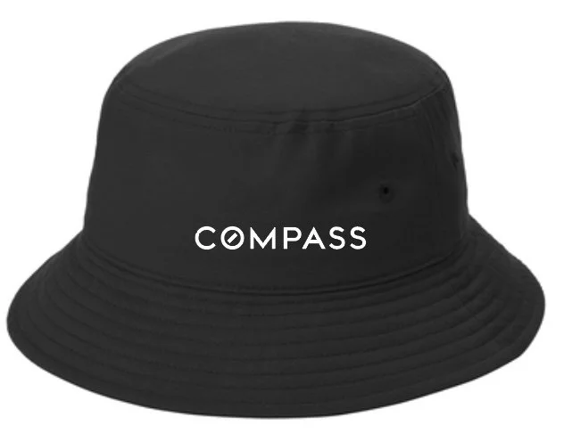 Compass Embroidered Twill Bucket Hat - Black