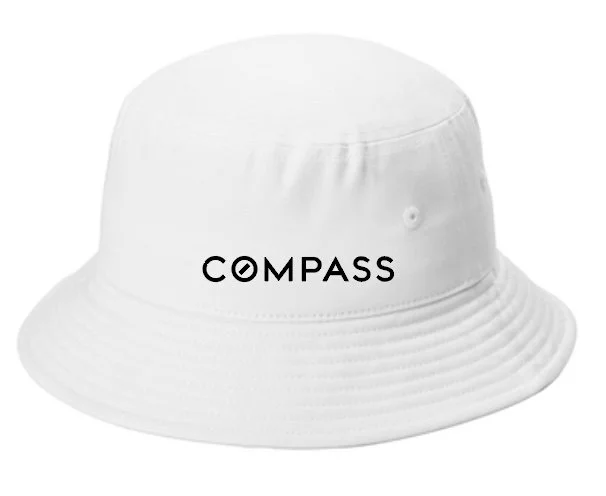 Compass Embroidered Twill Bucket Hat - White