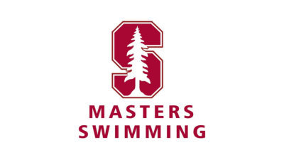 Logo for Stanford Masters Swimming featuring a large letter S with a tree silhouette inside, and the words 'Masters Swimming' below.