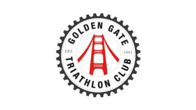 Logo of Golden Gate Triathlon Club, featuring a red Golden Gate Bridge inside a circular gear with the text 'Golden Gate Triathlon Club' and 'EST. 1991'.