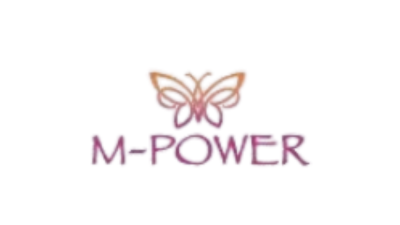 A logo with a butterfly and the text "M-POWER" beneath it.