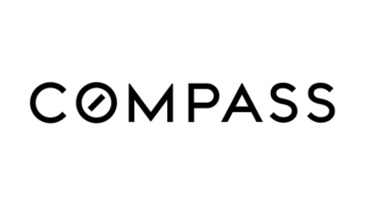 The word 'COMPASS' written in black capital letters with the letter 'O' replaced by a stylized compass icon.