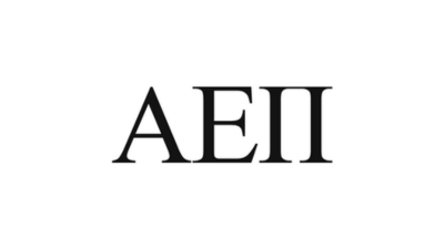 Black Greek letters Alpha, Epsilon, and Iota on a white background.