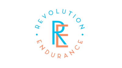 A logo with the text 'REVOLUTION ENDURANCE' arranged in a circle around a stylized letter 'R' in blue and orange.