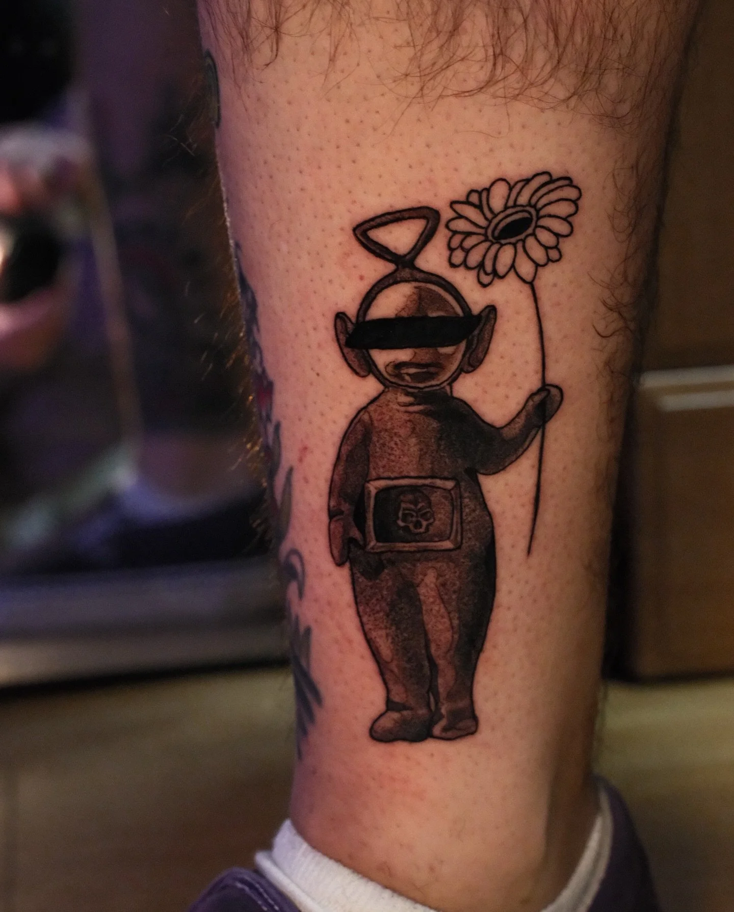 A -REDACTED- tattoo! 
All jokes aside, a good client requested a redacted face teletubby tattoo. In the middle of larger projects, he wanted something fun and unique! 
If you&rsquo;re interested in something like this shoot me an Email (link on my pr