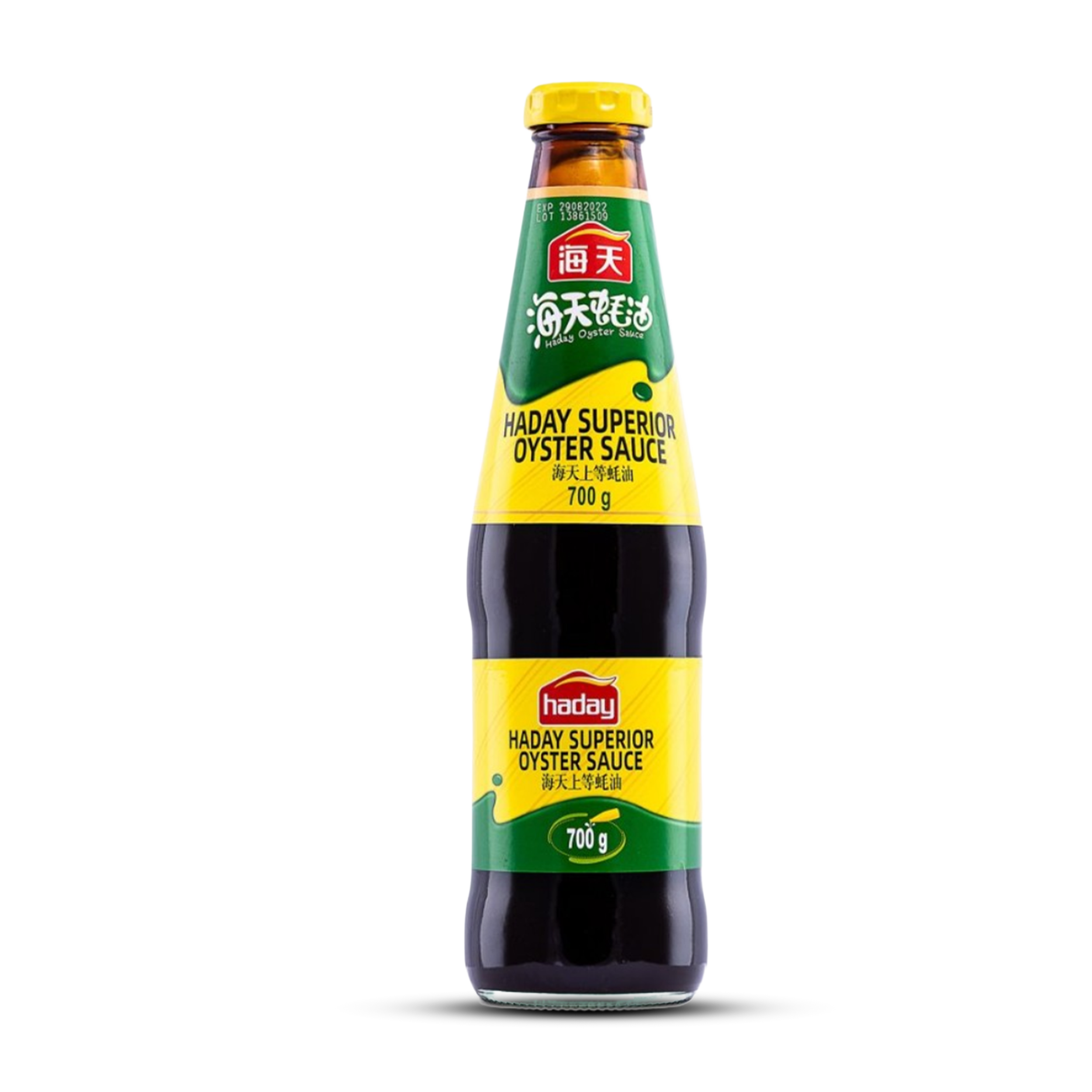 Bottle of Haday Superior Oyster Sauce with green and yellow label featuring Chinese characters and red Haday logo, 700 grams.