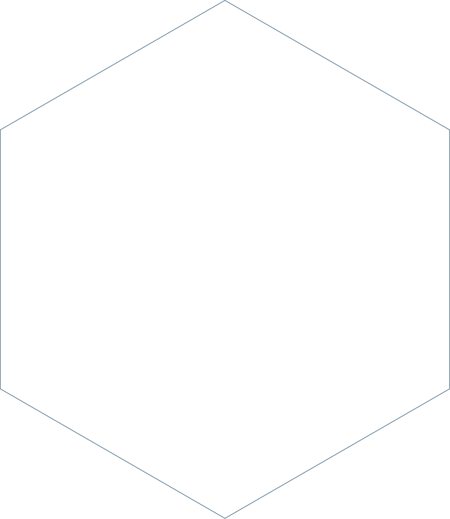 Black hexagonal prism with a dark background and a 3D wireframe outline.
