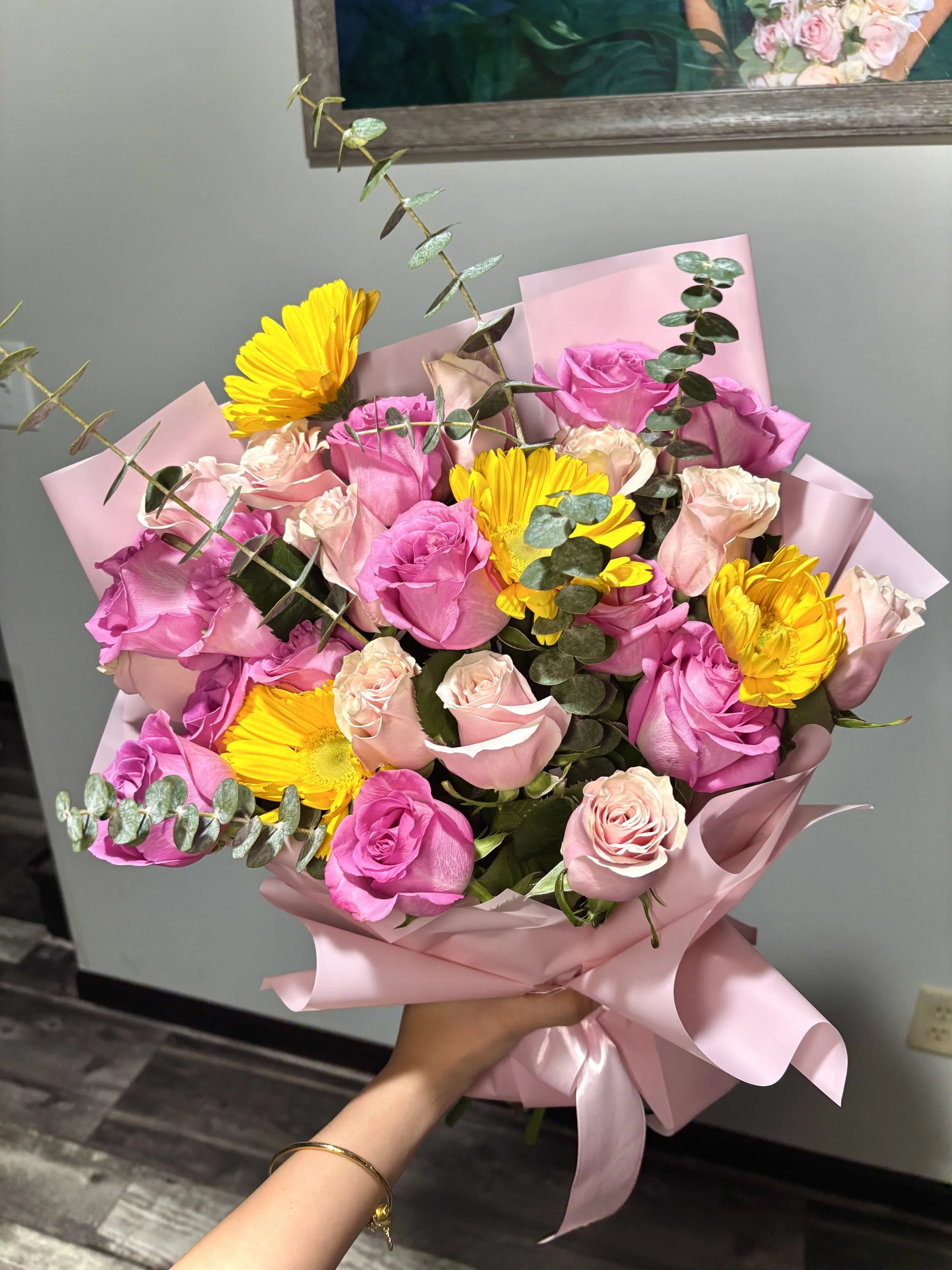 24 Roses + Gerberas and Eucalyptus $58