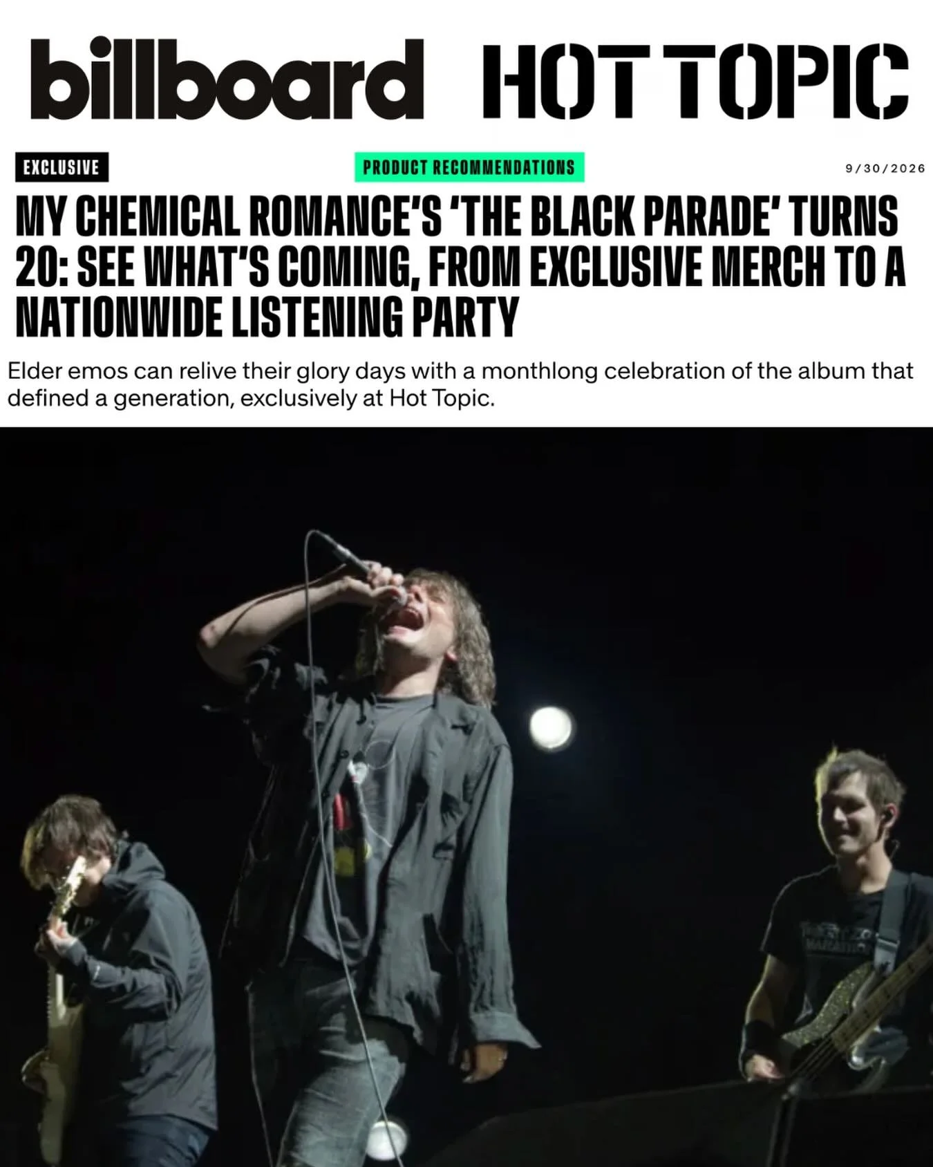 We are so excited to share the news that @hottopic has teamed up with @mychemicalromance to release their expanded version of &ldquo;The Black Parade&rdquo; for the album&rsquo;s 20th anniversary. The release includes exclusive vinyl and merch, a nat