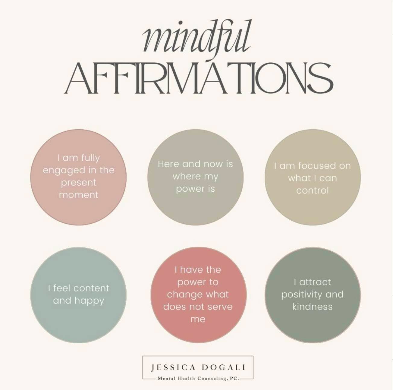 Starting your week off with some mindful affirmations!

Mindfulness is a practice for decreasing stress, improving your mood, increasing positive emotions, and improving your overall well-being. Use these affirmations to help you remain grounded in t