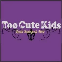 Logo for Too Cute Kids, Resale Boutique & More, on a purple background.