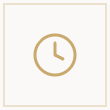 Simple clock icon with gold outline on a beige background
