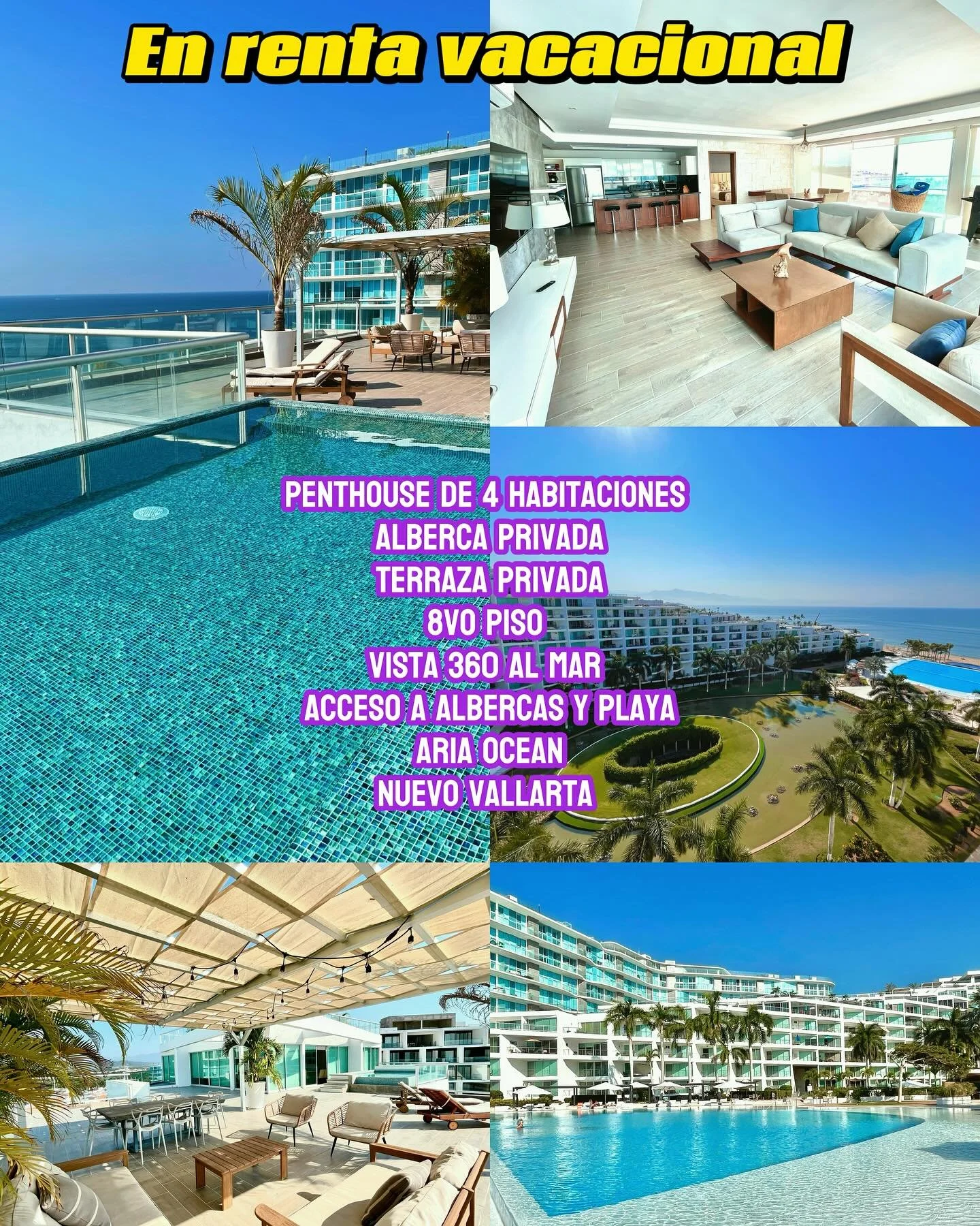 Comienza la temporada mas barata para viajar.
Tengo Todo Septiembre al 50% en este Penthouse en Aria Ocean.

Incre&iacute;ble Penthouse con alberca privada frente al mar en Aria Ocean Nuevo Vallarta 

❇️ Amplia terraza
❇️ Piscina privada
❇️ 4 habitac