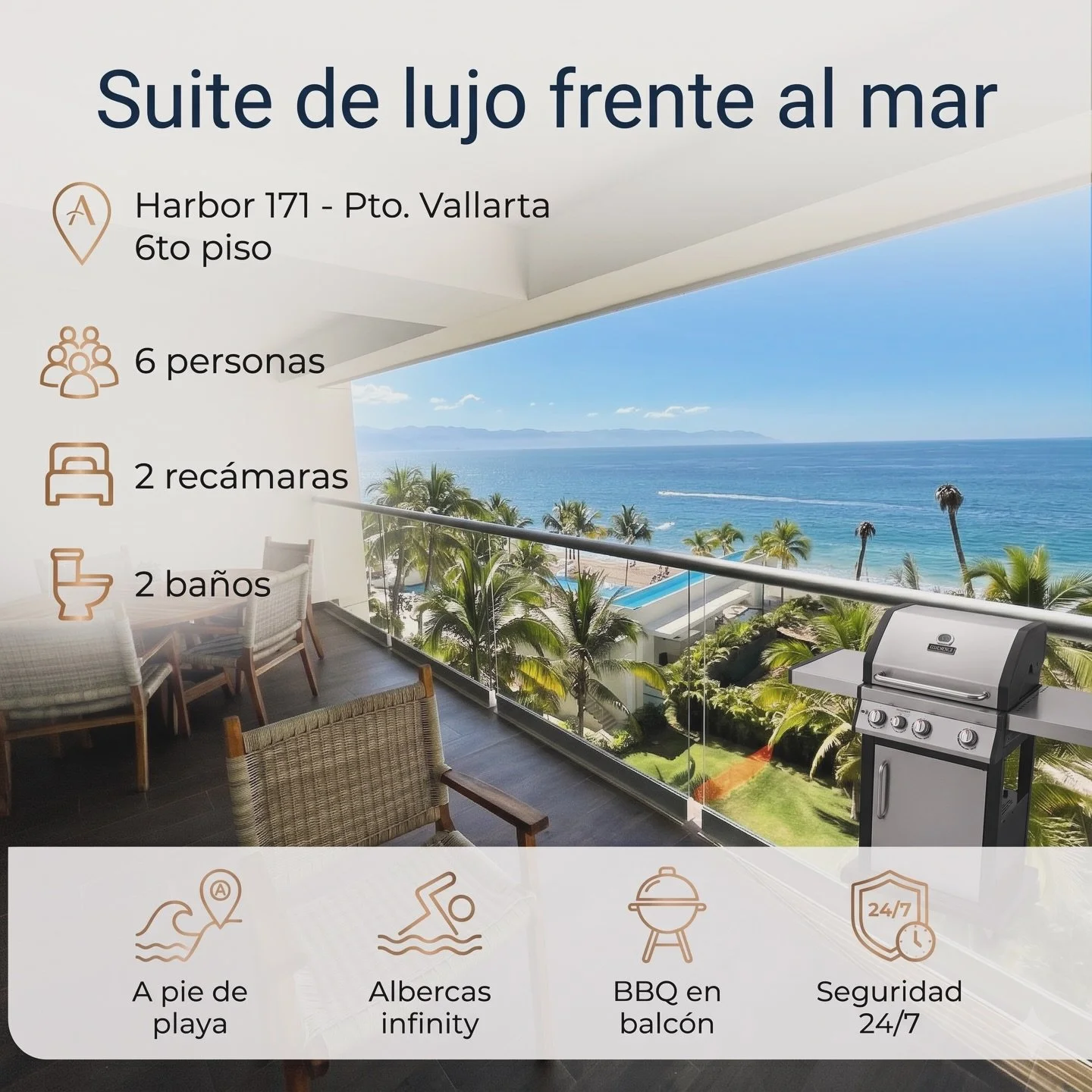 Despertar con esta vista cambia por completo el ritmo del d&iacute;a 🌊☀️

Suite frente al mar dentro de Harbor 171, uno de los desarrollos m&aacute;s exclusivos de Puerto Vallarta.
Ideal para quienes buscan comodidad, ubicaci&oacute;n y ese mood de 