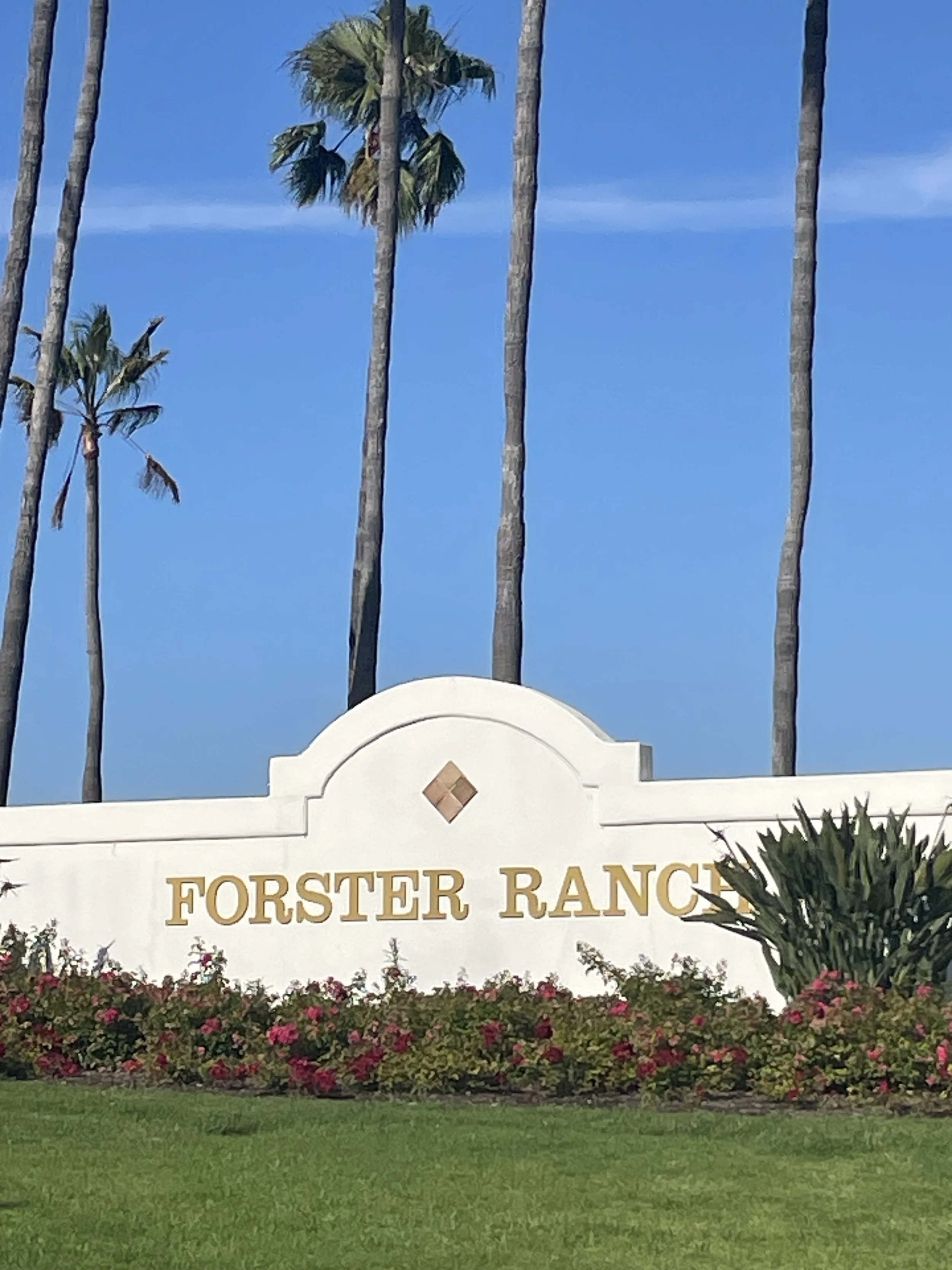 The entrance to Forster Ranch as you drive in the big sign greets you