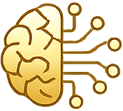 A graphic of a human brain with circuitry extending from the right side, symbolizing artificial intelligence or neural networks.