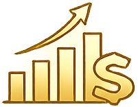 Golden line graph with upward arrow and dollar sign