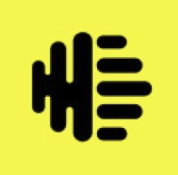 Black logo with abstract design on yellow background