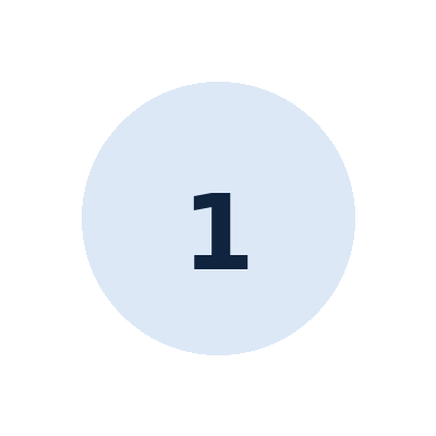 A large light blue circle with the number one in dark blue in the center.