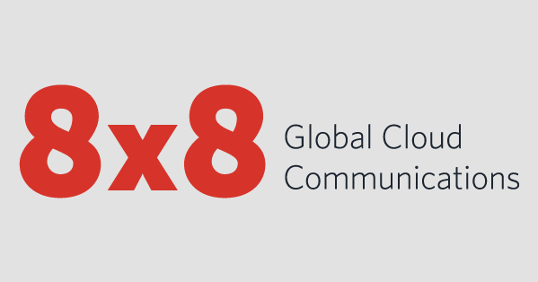 8x8 Global Cloud Communications logo on a gray background.