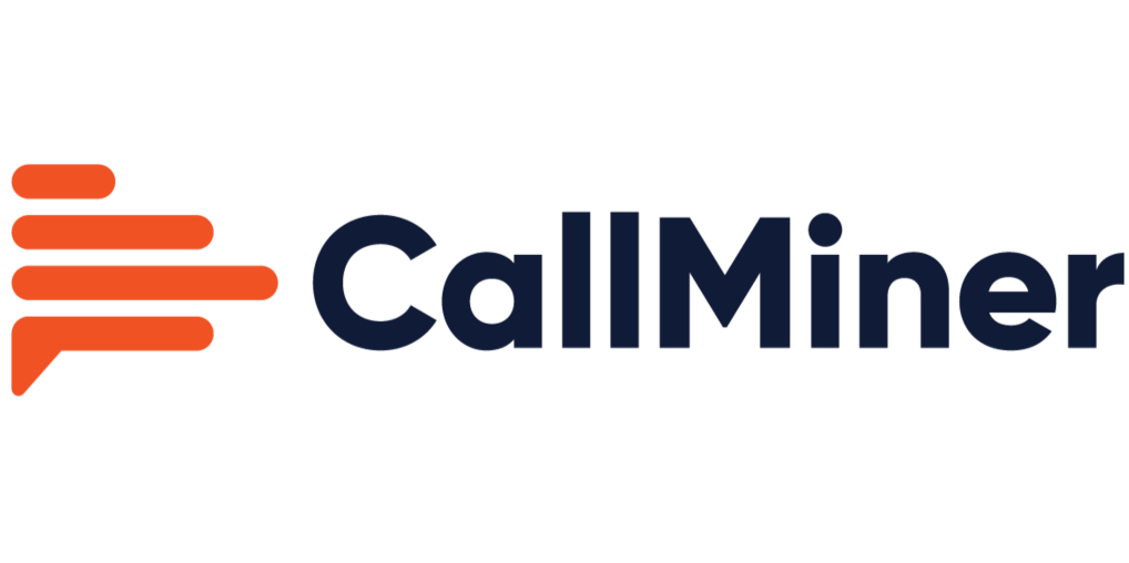 CallMiner logo with orange speech bubble icon and navy blue text