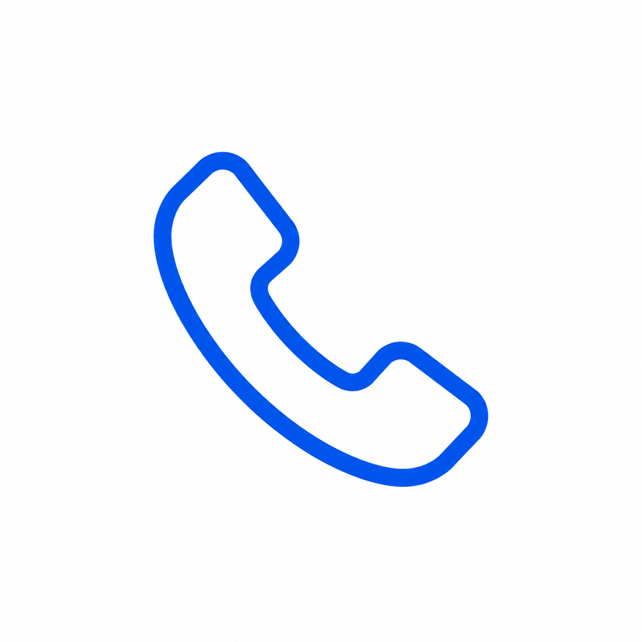 Blue neon phone receiver icon on a white background.