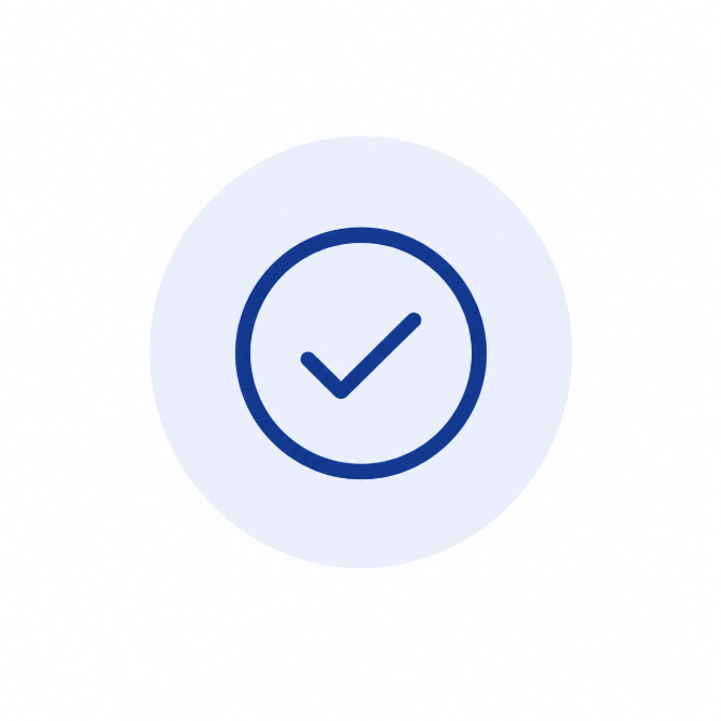 Blue checkmark inside a circle on a white background.