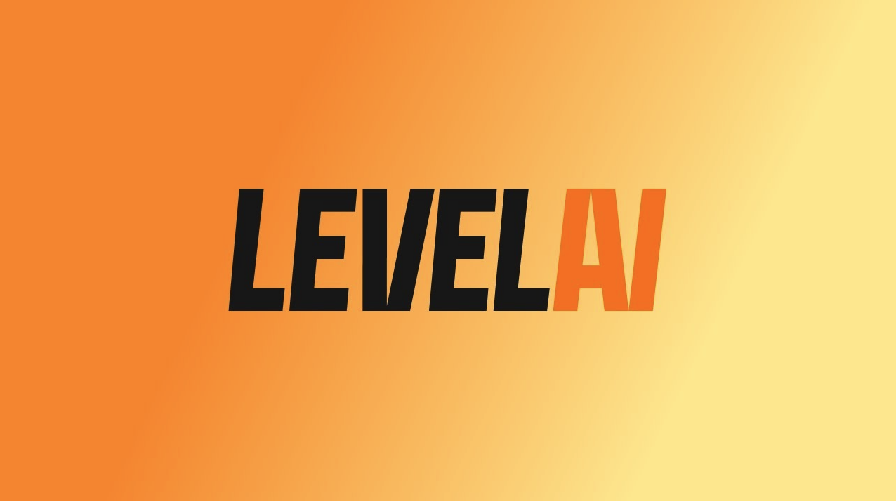The image displays the text "LEVEL AI" with "LEVEL" in black and bold, and "AI" in orange, against an orange to yellow gradient background.