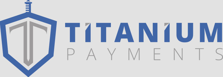 Logo for Titanium Payments featuring a shield with a sword and the company name.
