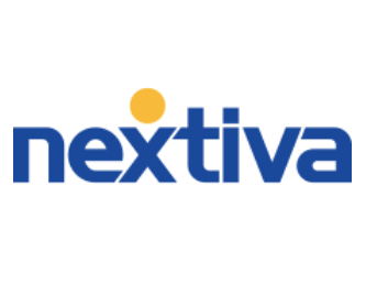 Nextiva logo with blue text and an orange dot above the letter 'i'