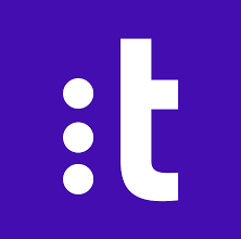 Purple background with a white stylized lowercase 't' and three dots to the left.