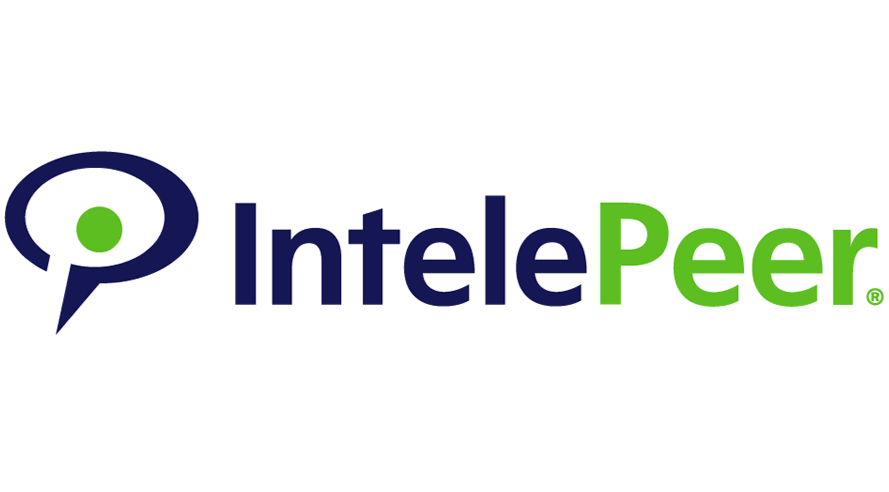 IntelePeer logo with speech bubble icon and company name in blue and green text on a white background.