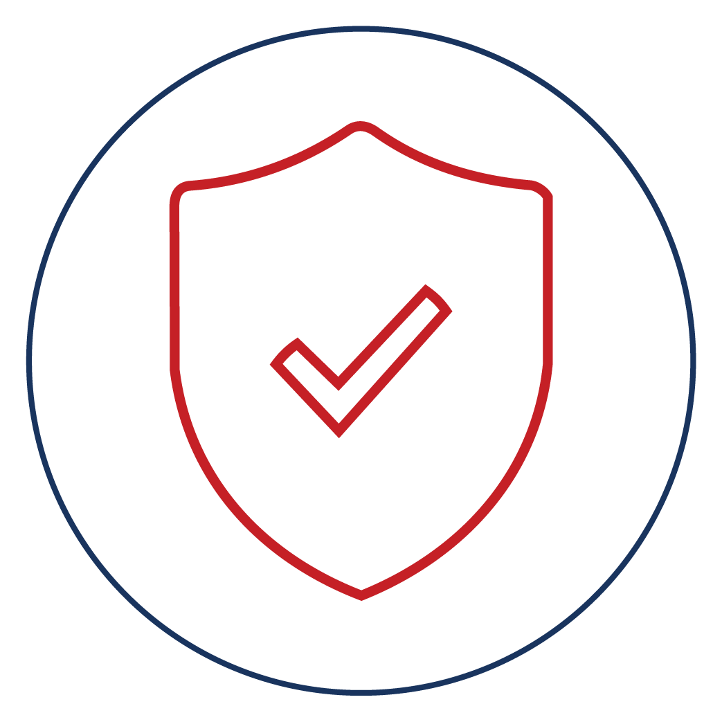 A shield icon with a check mark in the center, representing security or protection.