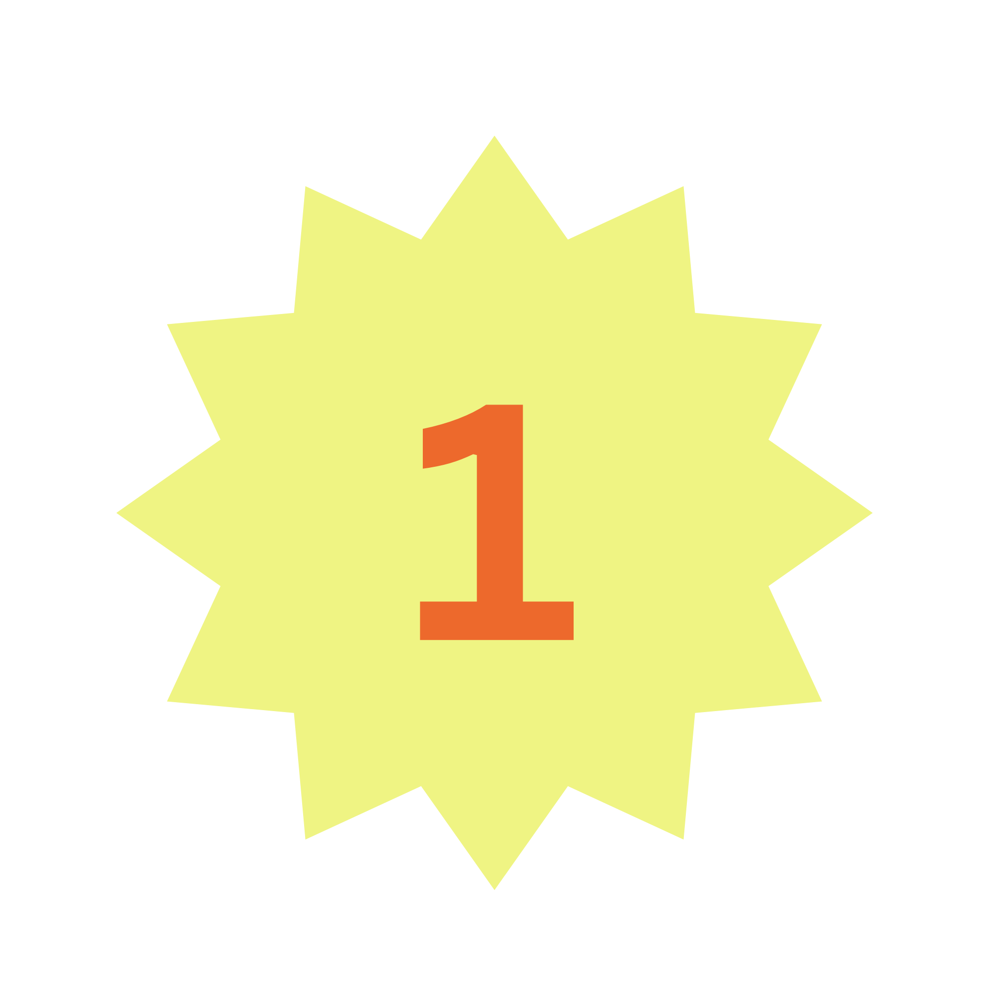 Bright yellow star with a red number 1 in the center on a black background.