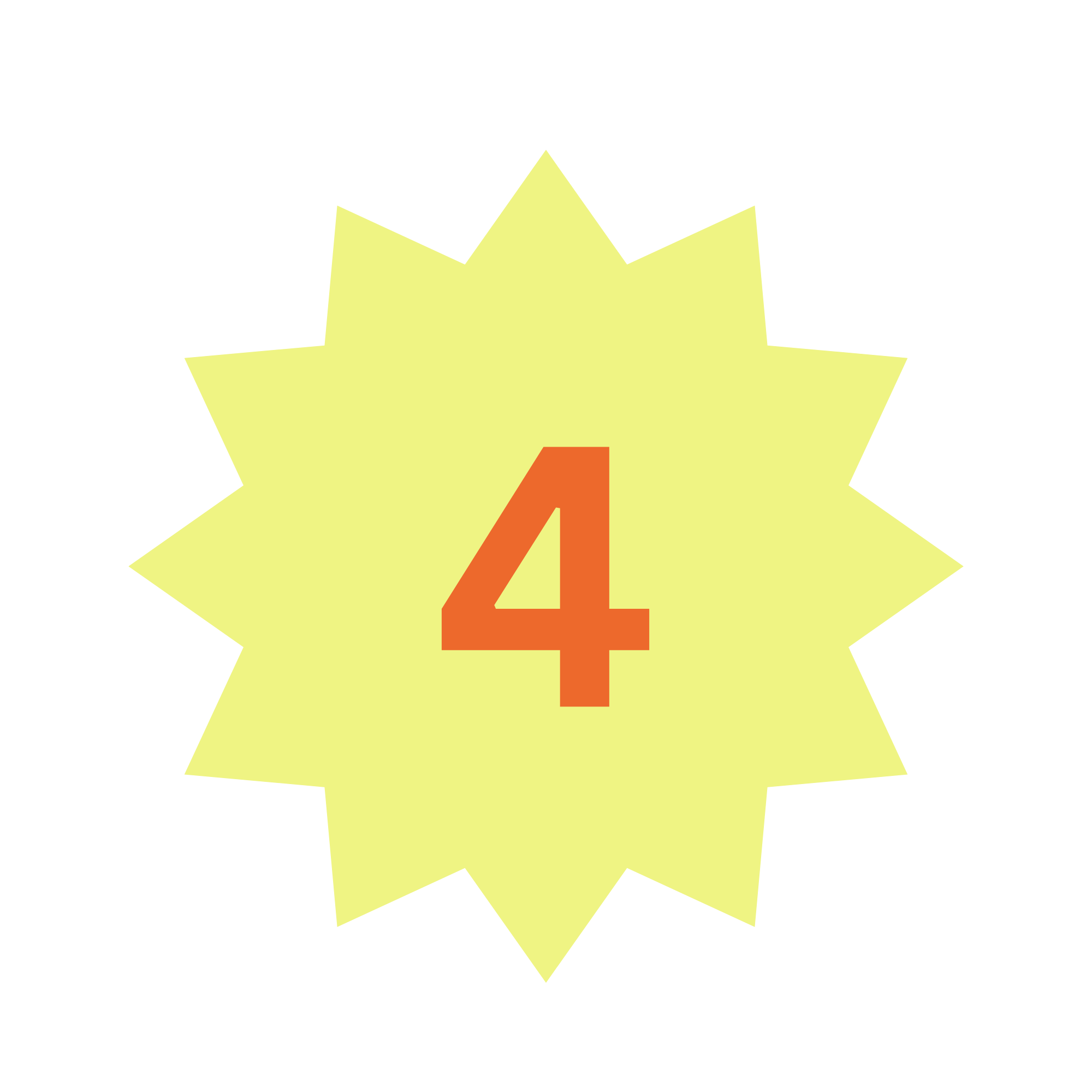 A star-shaped badge with a yellow background and an orange number 4 in the center.