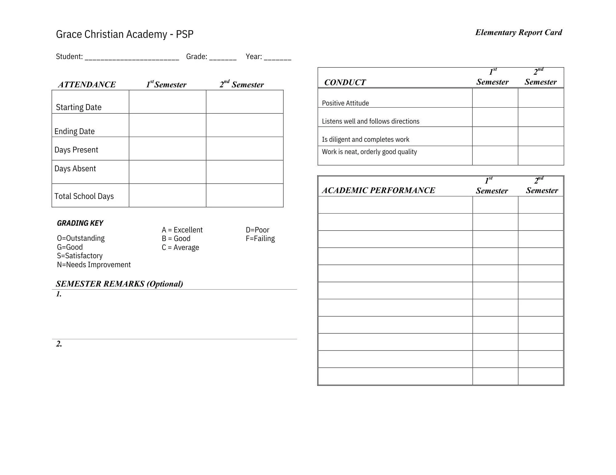 Elementary Report Card