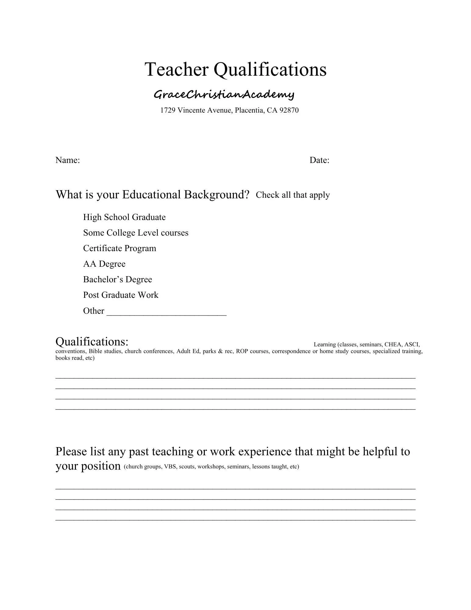Teacher Qualifications