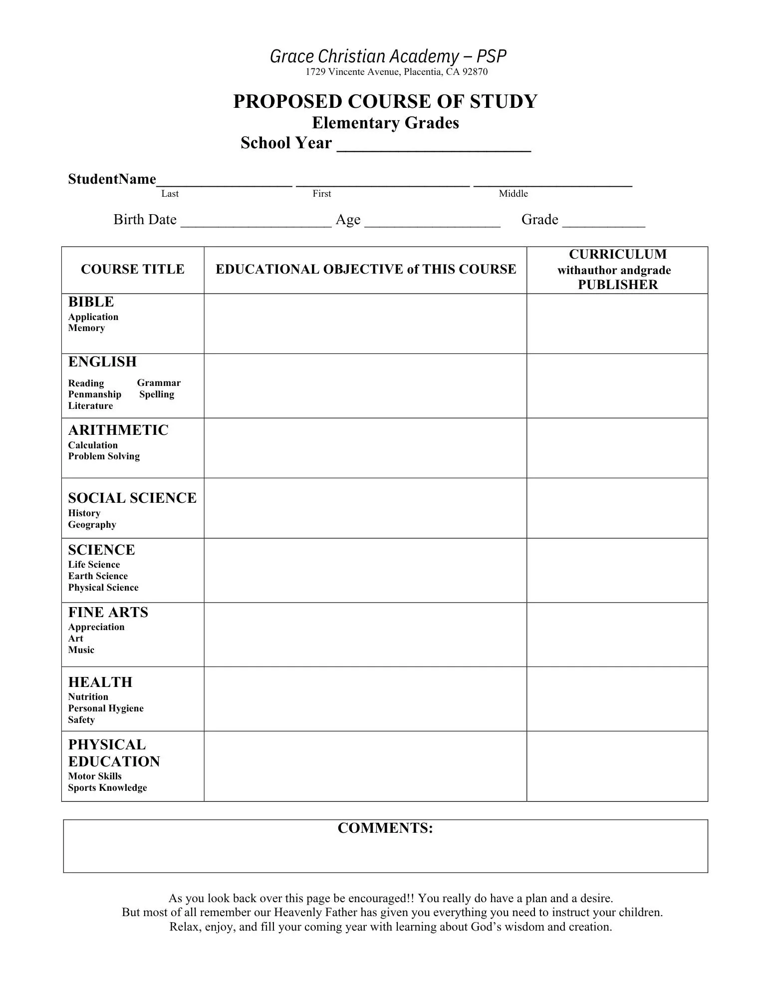 Elementary Proposed Course of Study
