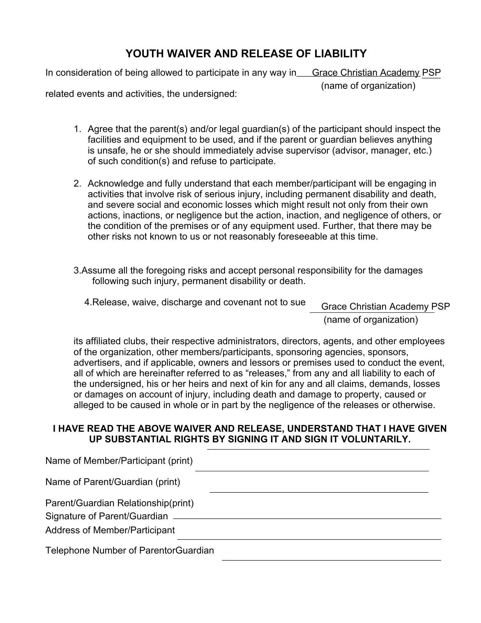 Youth Waiver (7th-12th Grade)