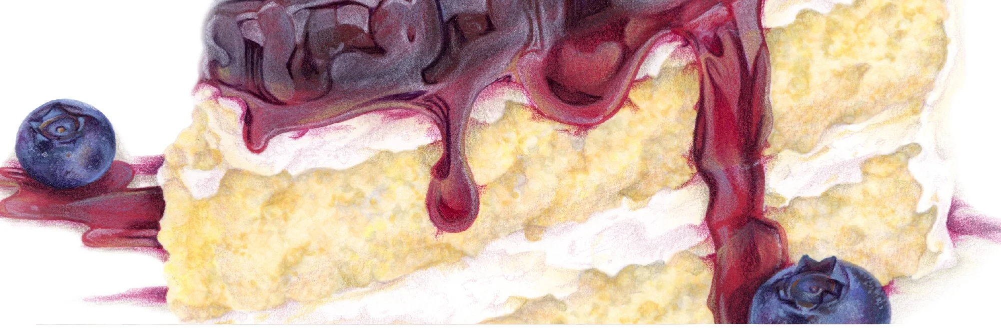 Closeup detail of "Piece of Cake" marker and colored pencil illustration. Learn why we need to stop fighting our art supplies.