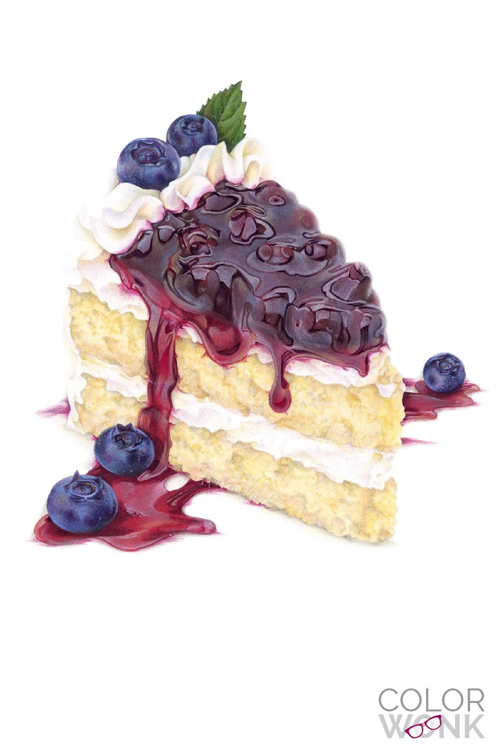 Learn to color realistic food with alcohol markers and colored pencils. "Piece of Cake" coloring workshop at ColorWonk.com
