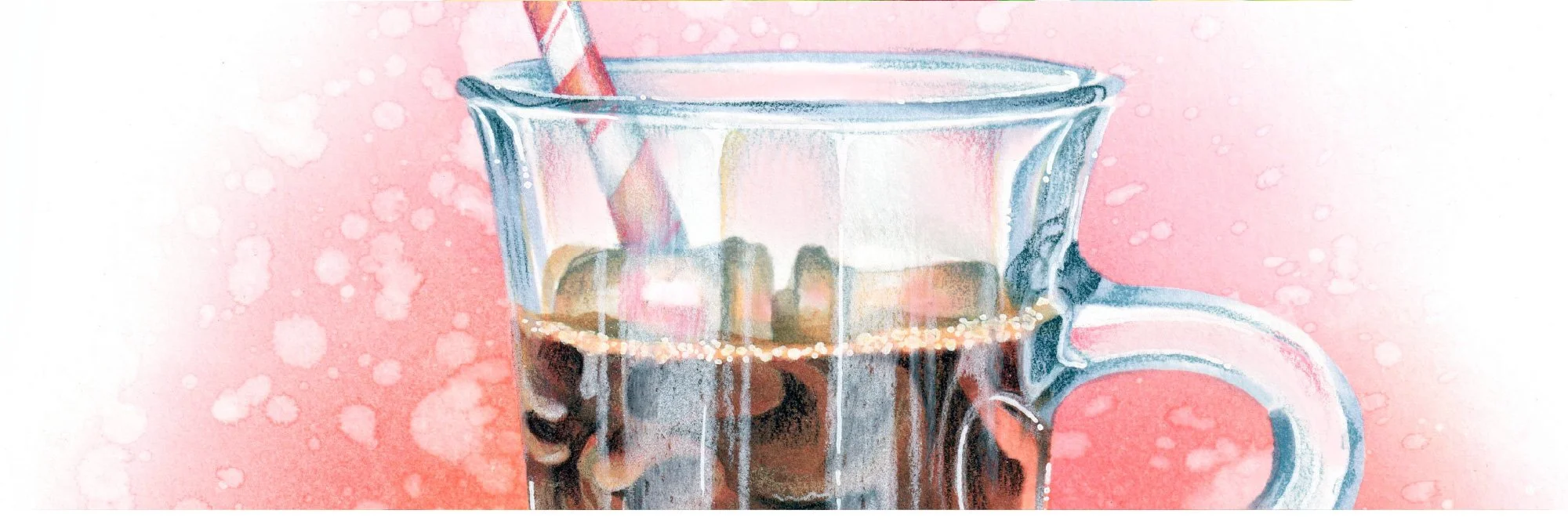 Closeup of "Iced Coffee" illustration in Copic Marker and colored pencil. Learn why matching the tutorial sample isn't the point of a class.
