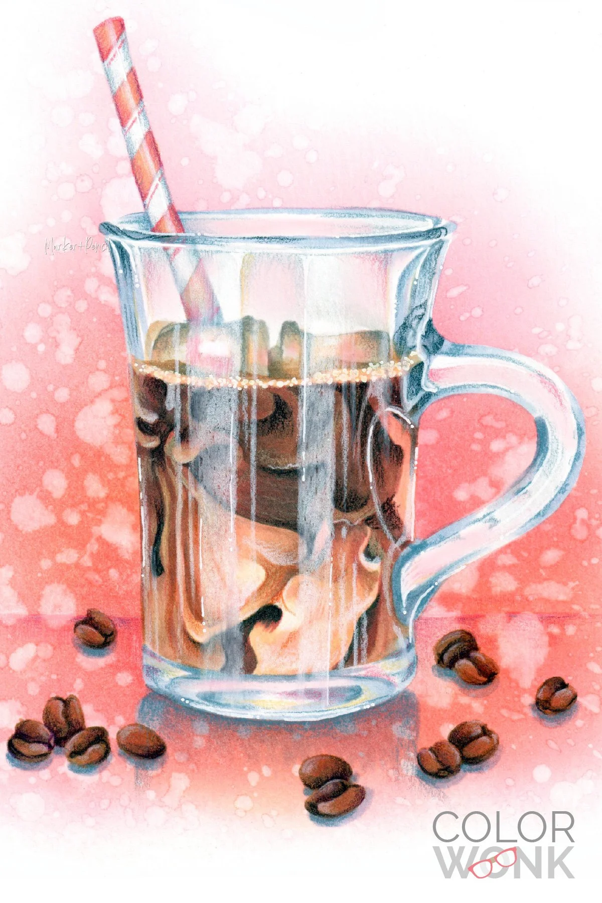 "Iced Coffee" workshop at ColorWonk.com. Learn to color high detail food illustrations with alcohol markers and colored pencil.