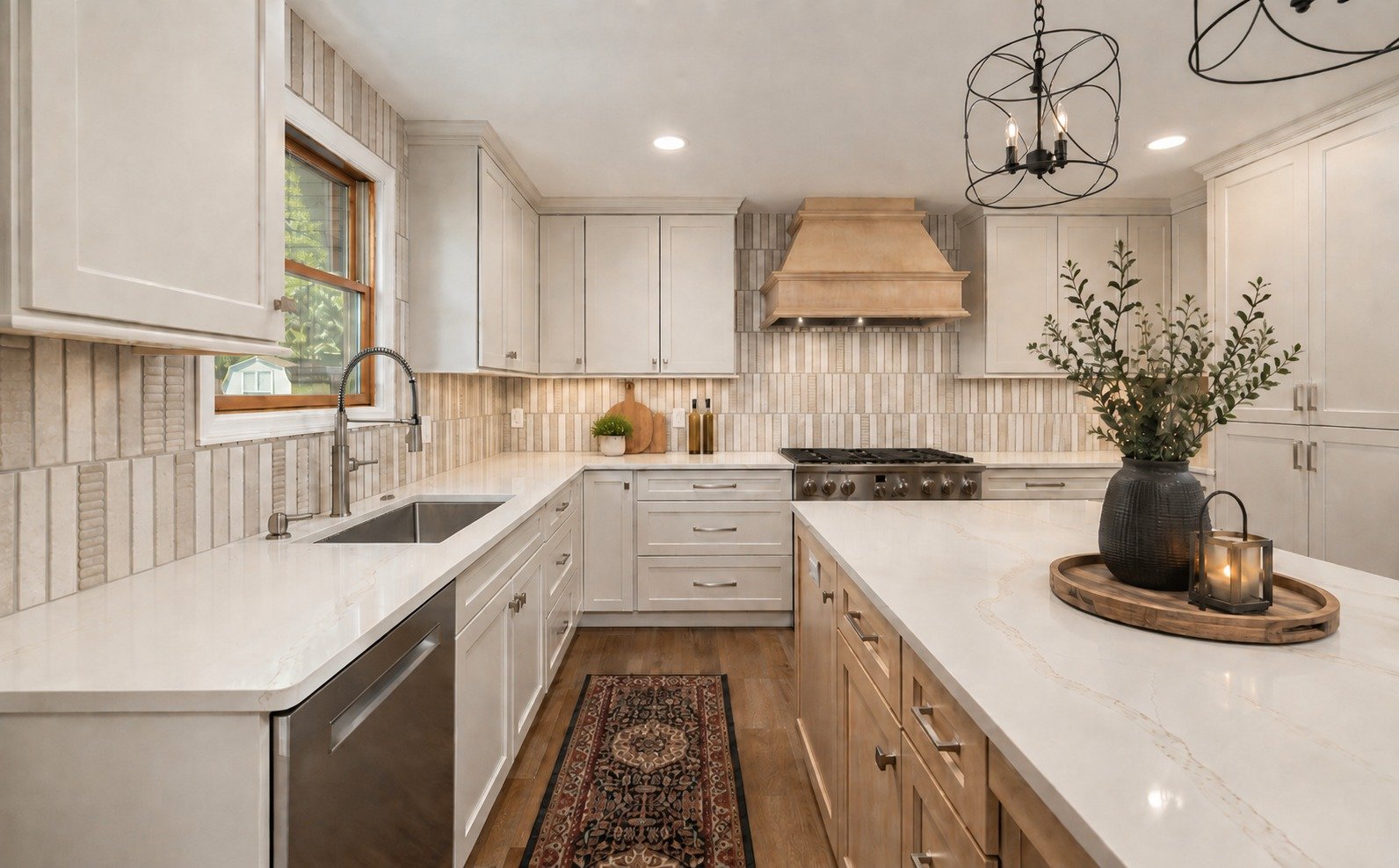This before and after says everything. The old kitchen felt closed off and dated, so we reworked the space to feel brighter, more open, and far more intentional. White cabinetry lightened the room, warm wood flooring brought in softness, and the new 